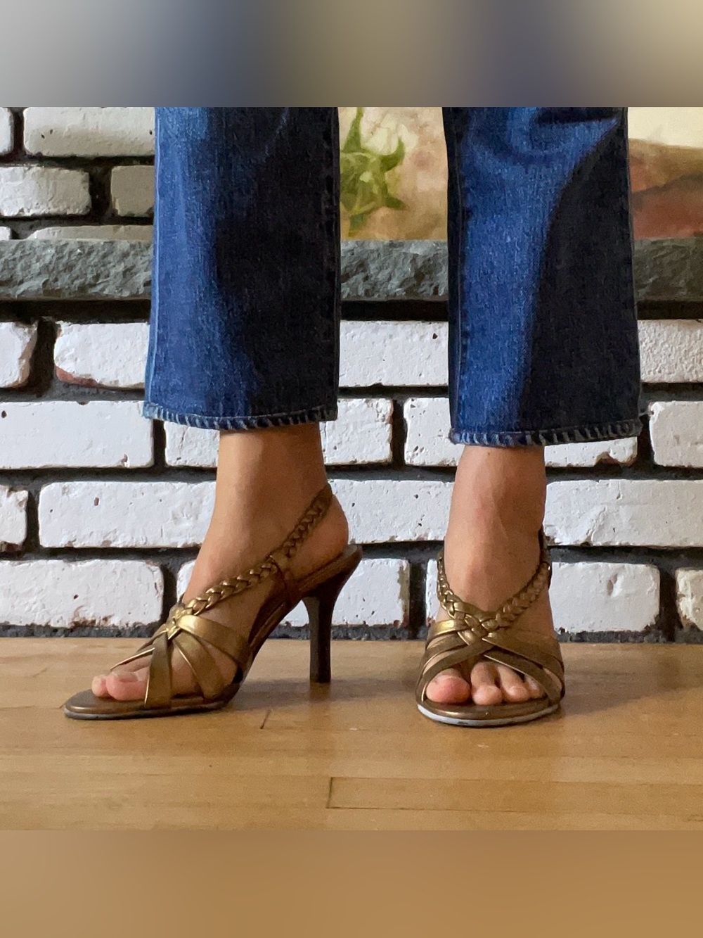 Unisa Metallic Gold Braided Strap High-Heel Sandals